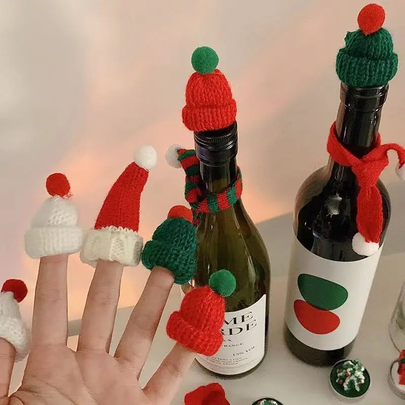 

Mini Christmas Hat Scarf Doll Decorate Christmas decorations Lollipop Hat Finger Hat Scarf bottle cap christmas decorations