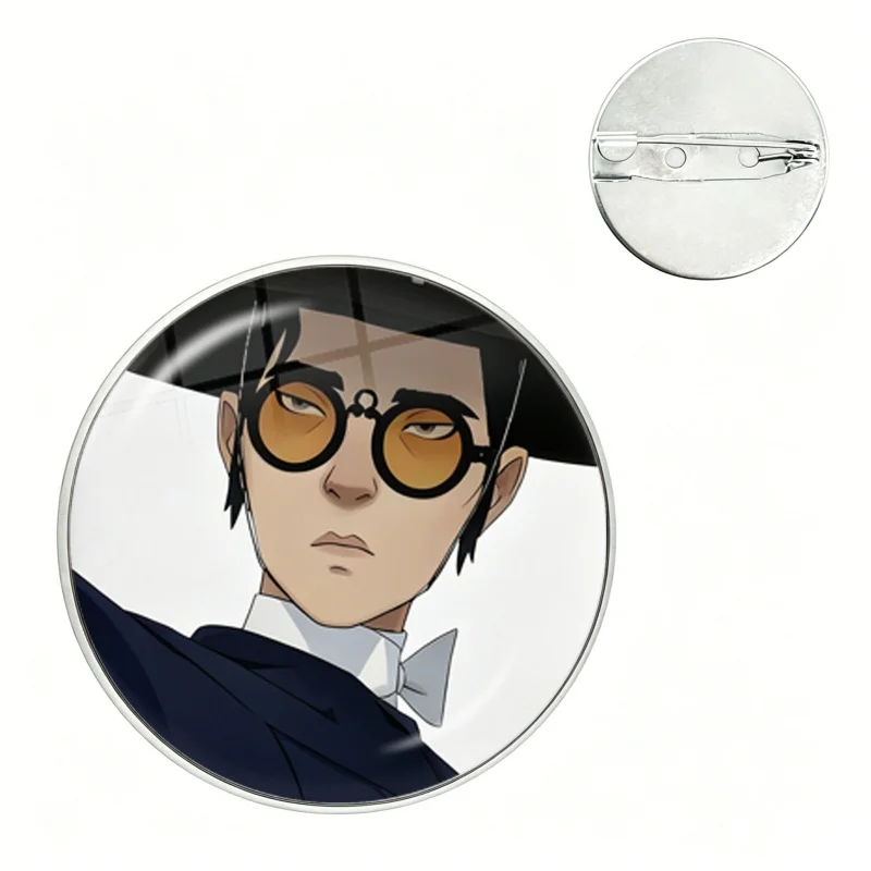 Mizu B-Blue Eye S-Samurai Pin Funny Glass Dome Brooches Shirt Lapel Bag Anime Badge Cartoon Pins For Lover Girl Friends
