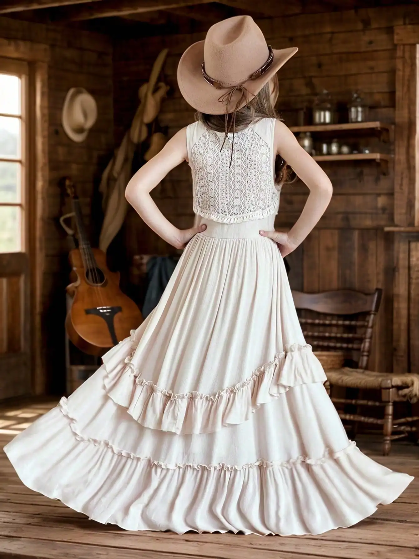 Summer Girls' Dresses Bohemian Full Skirt Long Dress Elegant Casual Travel Holiday Birthday Party Dress for Girl BIBIHOU