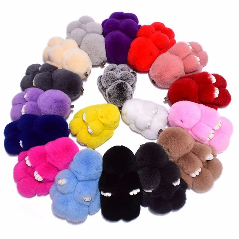 Cute Plush Bunny Keychain Women Fur Angel Rabbit Key Ring Plush Dolls Toy Girls Bag Car Key Pendant 14cm