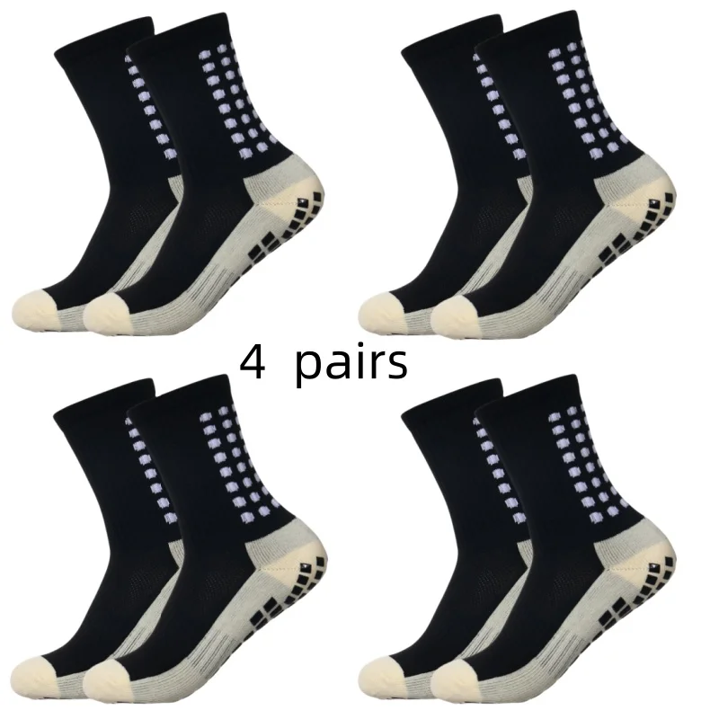 4 pairs of men's soccer socks non-slip grip pad football basketball socks