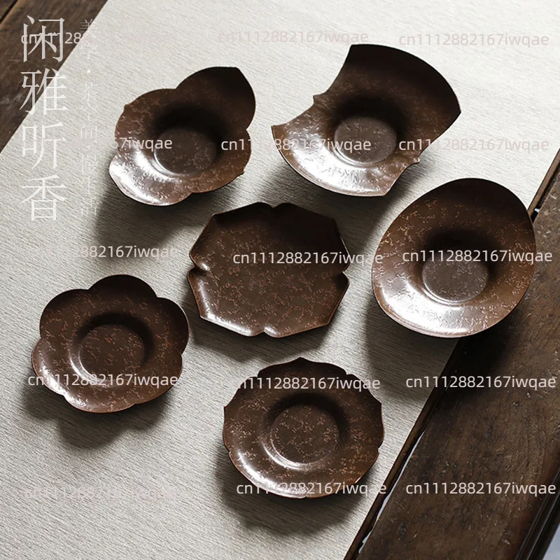 6 Style Chinese Traditional Handmade Pure Copper Tea Saucer Plum blossom Mat Begonia  Tea Set Accessories Coasters