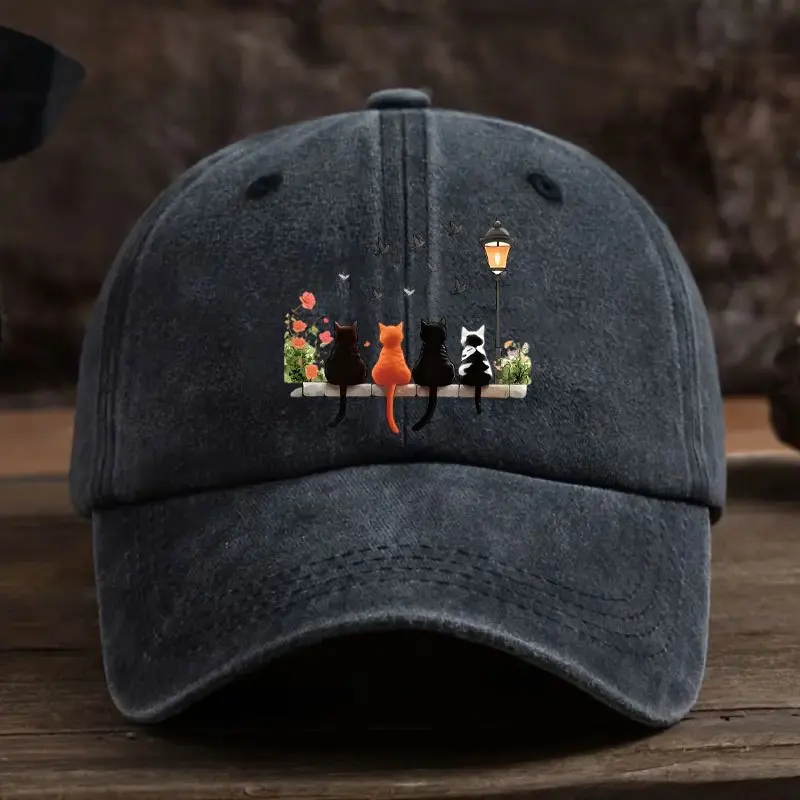 1pc Four Cats - Baseball Cap Trucker Dad Hat Fantasy Cat and Flower Lantern Cartoon Pattern Breathable Multi-Color Baseball Caps