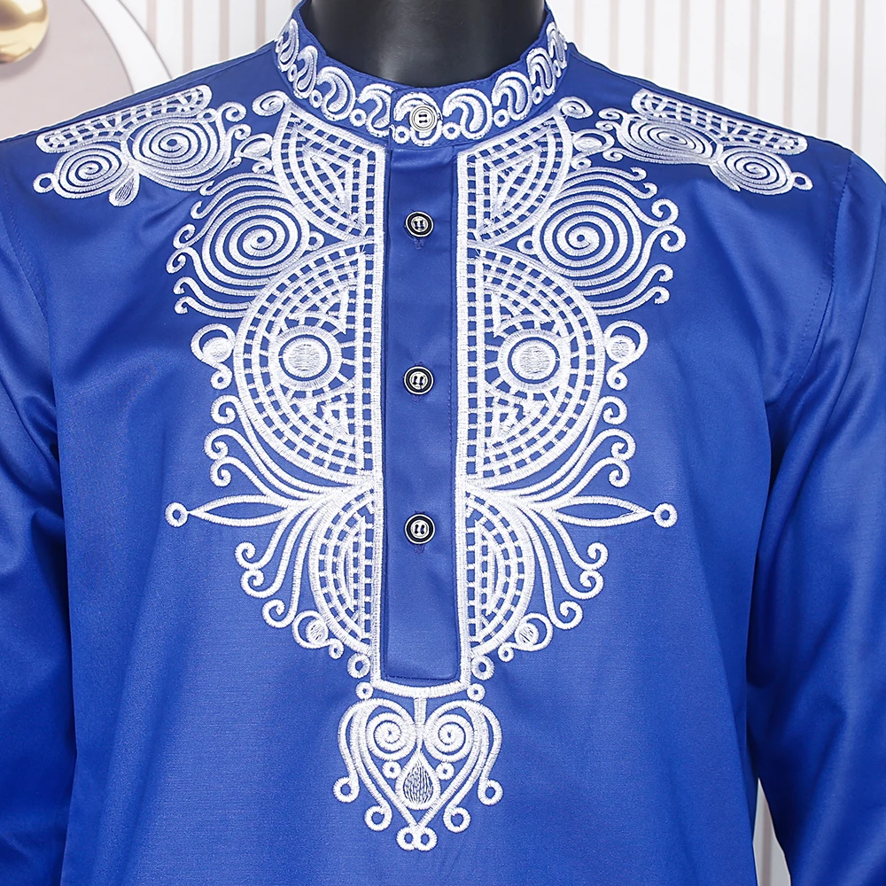 Conjunto de duas peças de blusa e calça masculina H & D Dashiki, roupa africana, camisa Riche com calças, 2022