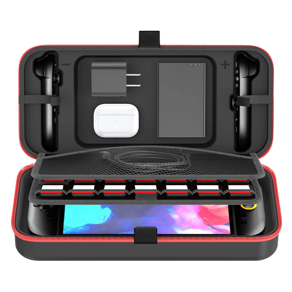 450G الحقيبة الواقية مع 24 فتحة بطاقة الألعاب حقيبة التخزين الواقية السفر شل الحقيبة للتبديل 2 وحدة التحكم والملحقات