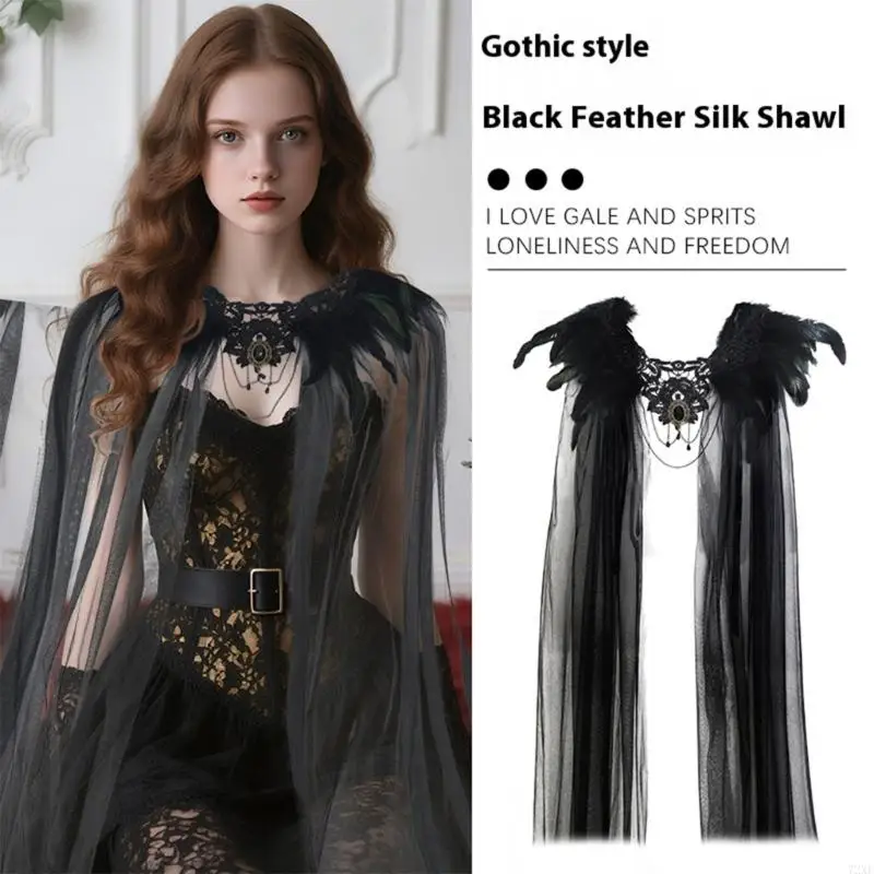 72XE Gothic Shrug Shawl Shoulder Wrap Lace Collar Halloween Cosplay Costumes for Adults Women Scarf Top Gifts