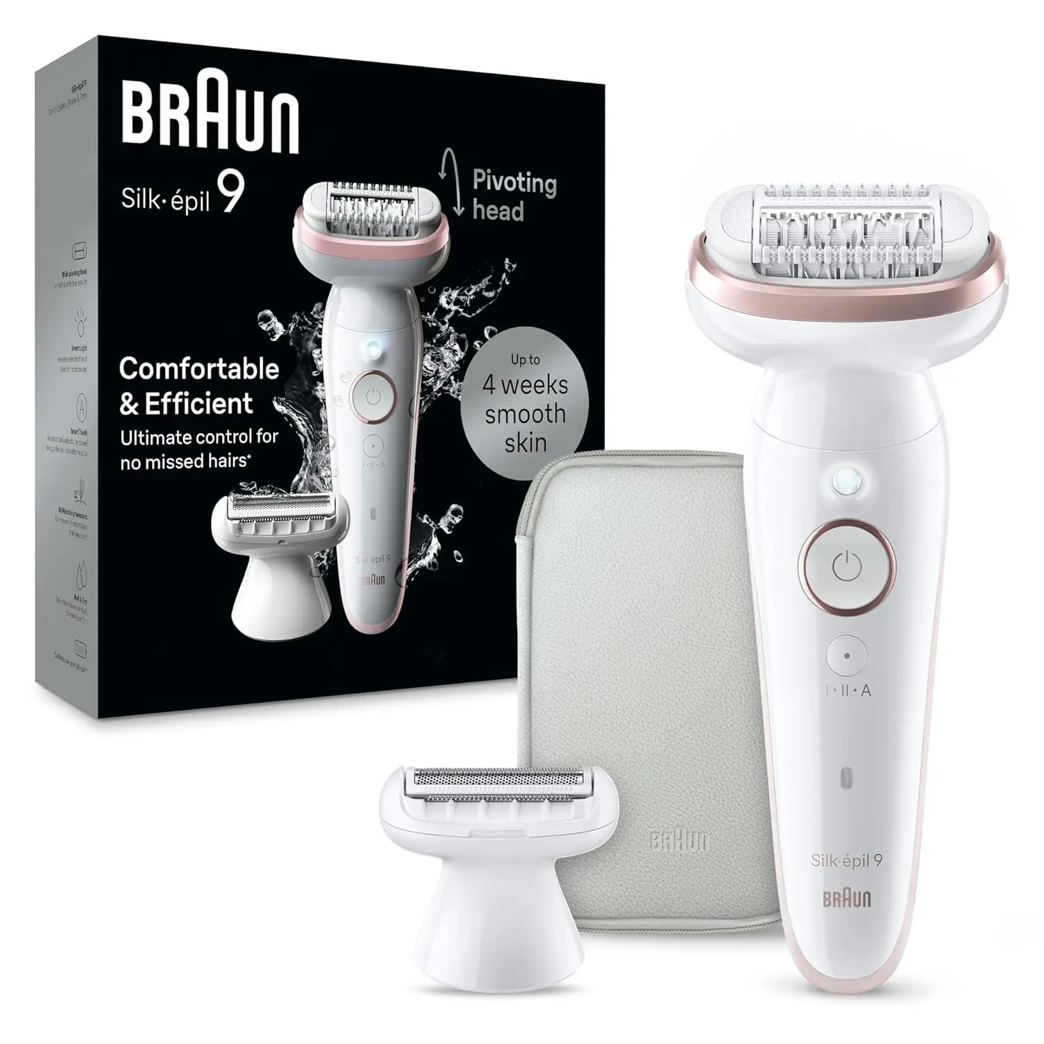 Epilator Silk-épil 9, Hair Removal Device, Women Shaver & Trimmer, Pivoting Head, Wet and Dry Epilator, Includes Shaver Head and