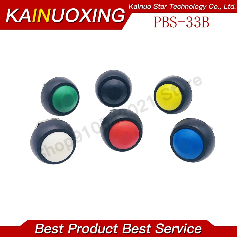 6PCS Mini 12mm Waterproof Momentary ON/OFF Push Button Round Switch PBS-33B KIT White Black Red Yellow Blue Green Each 1PCS