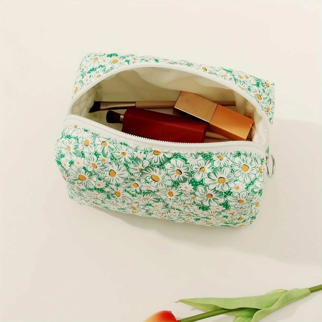 Borsa per il trucco floreale, borsa per il trucco trapuntata floreale, borsa per cosmetici grande, custodia per il trucco da viaggio alla moda