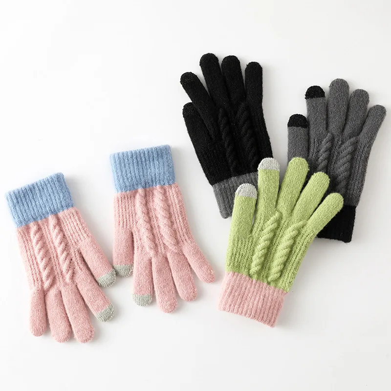 قفازات حرارية شتوية للرجال والنساء، مبطنة بالصوف السميك، قفازات ركوب الدراجات كابل محبوكة كاملة الأصابع تعمل باللمس #3