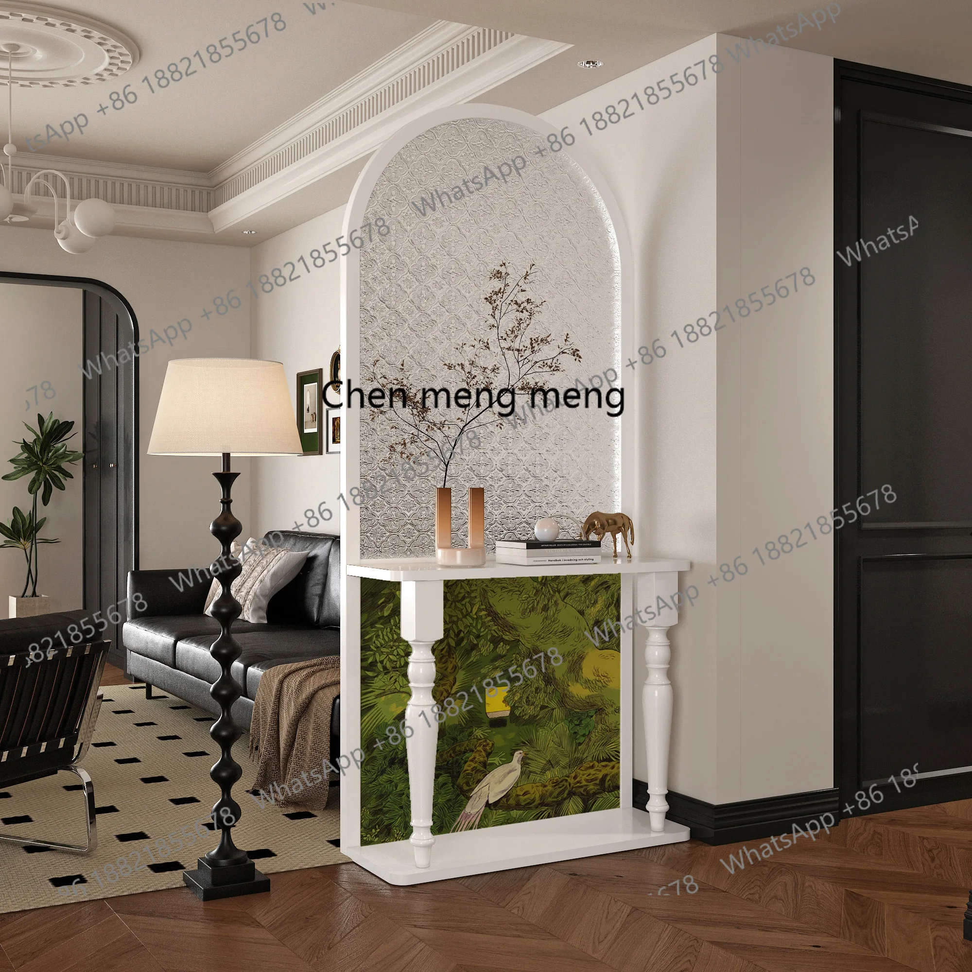 

Glass screen partition, living room entrance entrance, living room blocking, movable solid wood shelves integrated floor