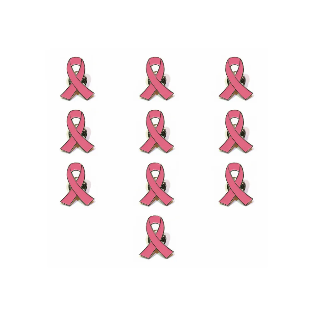 10Pcs Pink Ribbon Brooch Set Elegant Iron Metal Lapel Pin for Women Daily Wear Wedding Birthday Gift Matching Dress Scarf