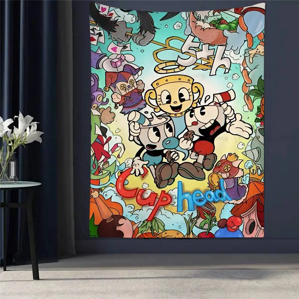 

Cartoon Game C-Cuphead Cartoon Tapestry Bohemian Wall Tapestries Mandala Home Decor