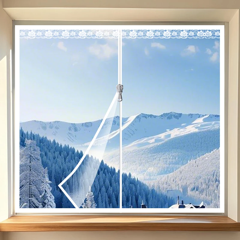 Winter model zipper window with transparent insulation and windproof window sealant and protective window film for the bedroom