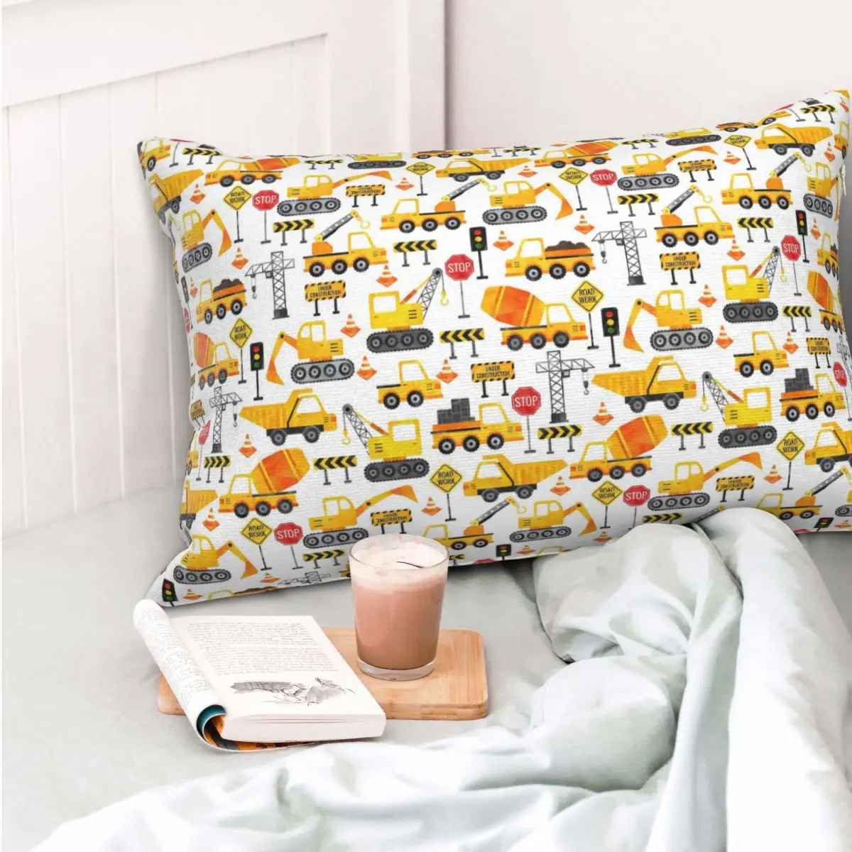 Road Work Watercolor Construction Vehicles Rectangle Pillowcase Cushion Cover Decorative Bedroom Bed Home Comfort Throw Pillow