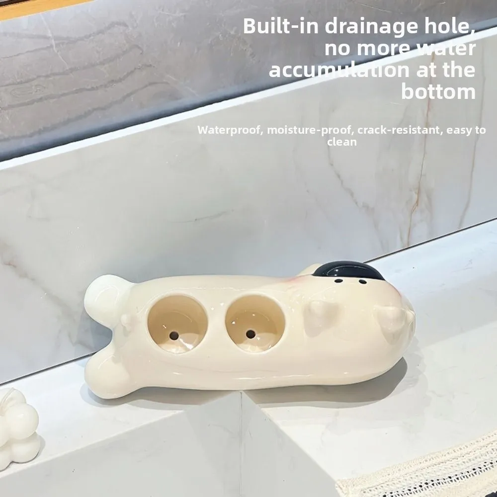 Ceramic Puppy Toothbrush Holder Creative Cartoon Toothpaste Toothbrush Rack Dog Shaped Cute Electric Toothbrush Stand Washstand