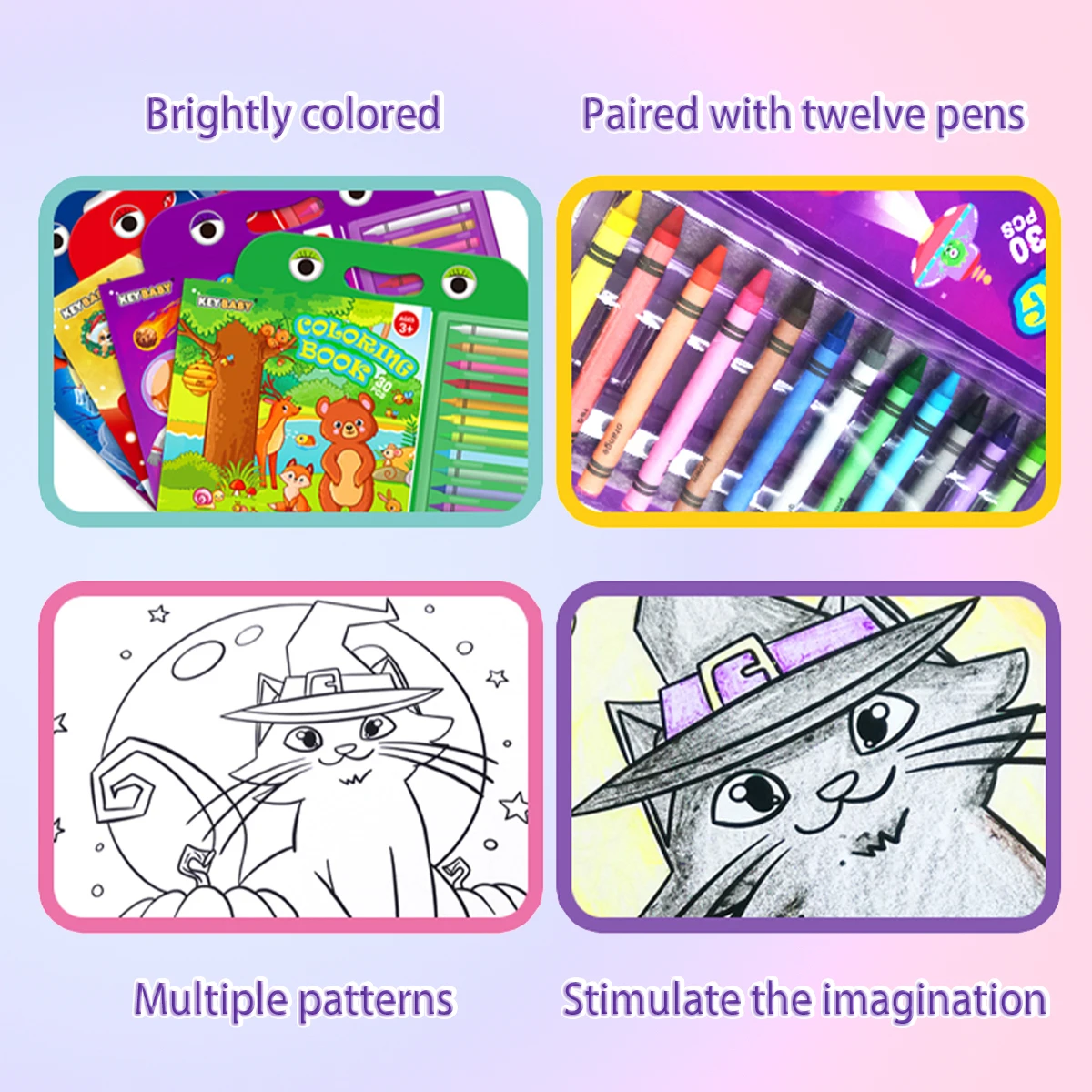 مجموعة كتب تلوين للأطفال مكونة من 30 صفحة مع قلم تلوين ملون لعيد الميلاد/الهالوين/الحيوان/إصدار الفضاء