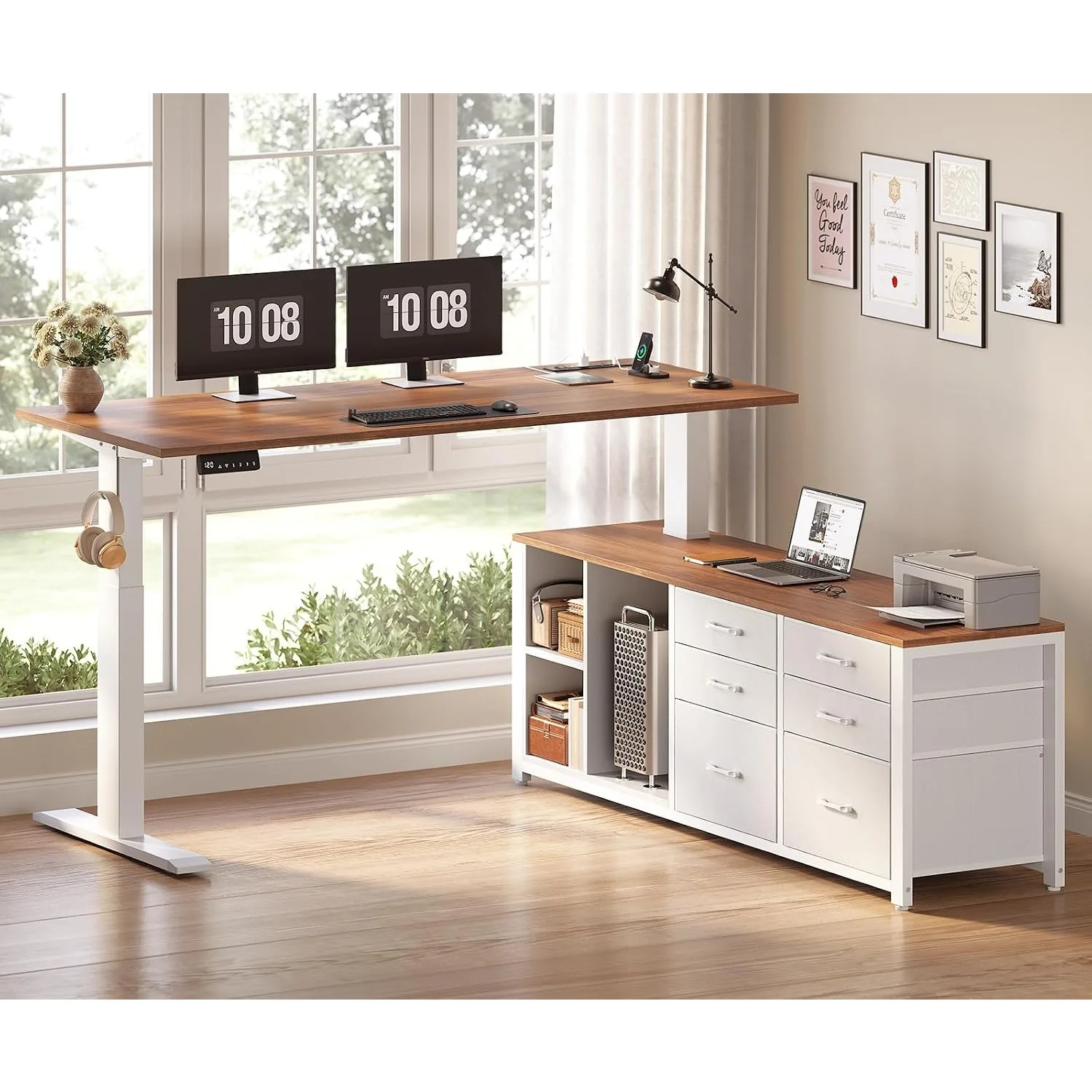 L Shaped Electric Standing Desk, 55