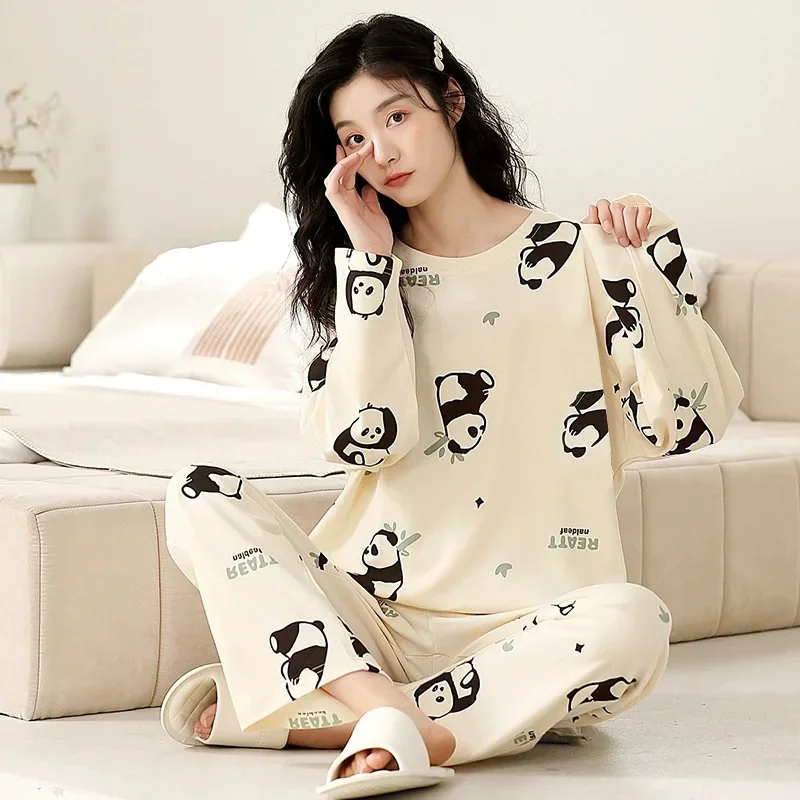사계절 여성 잠옷 세트 달콤한 체리 프린트 잠옷 학생 Loungewear 2 조각 세트 Nightwear Homewear 통기성 내구성