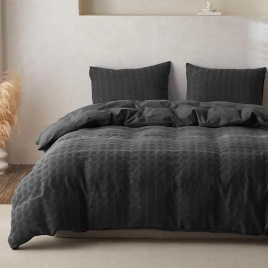 

100% Cotton Duvet Cover Set Waffle Weave 3PCS 1 Comforter Cover 2 Pillow Shams Reversible Soft Skin-Friendly Breathable Shabby