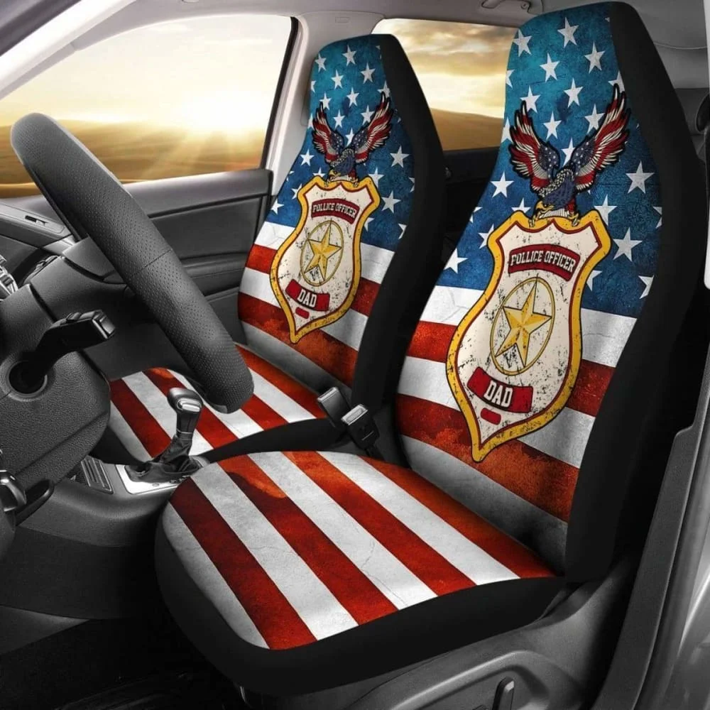 Police Officer Dad American Flag Car Seat Covers Gift 5 Amazing,Pack of 2 Universal Front Seat Protective Cover