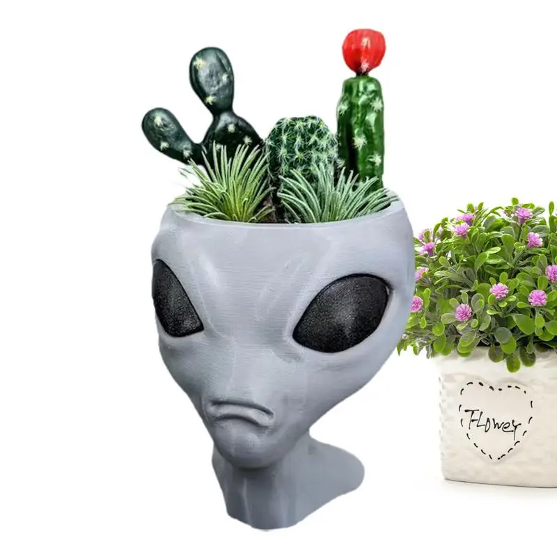 Alien Sculpture Planter Weatherproof Novelty Planter With Vivid Alien Face Design Potted Plant Supplies For Corridor Garden