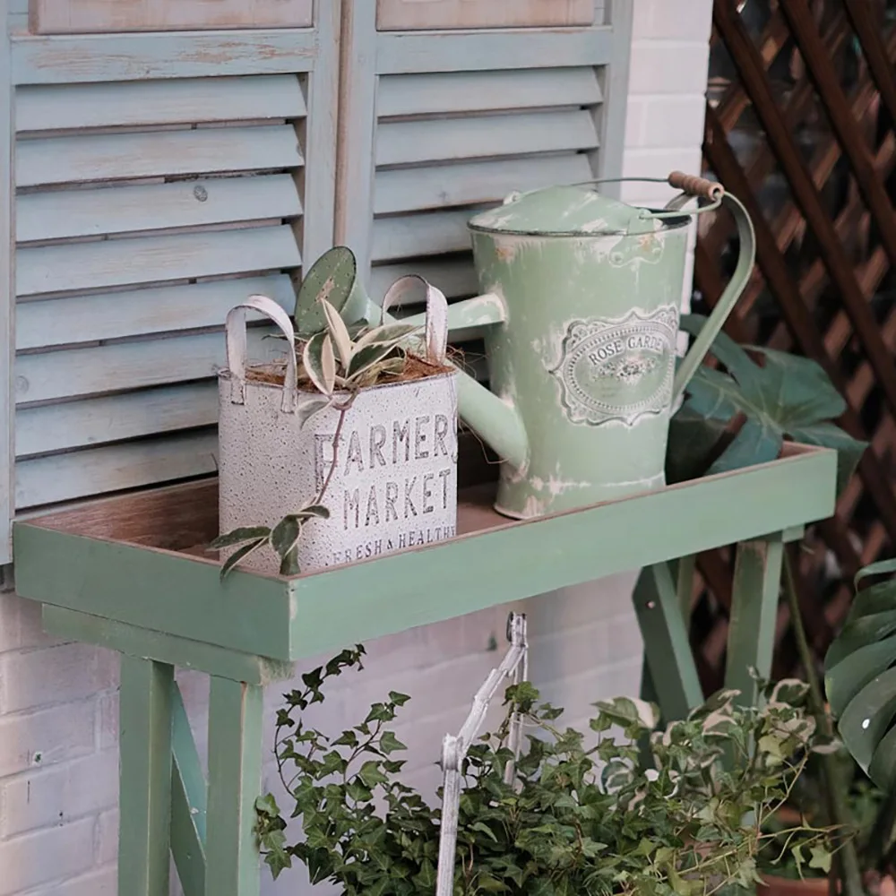 French retro flower watering pot tin kettle gardening shower wrought iron flower watering pot flower green plant