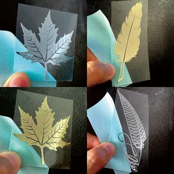 Personalized feather leaf pattern metal sticker mobile phone sticker DIY handmade patch gold and silver decorative sticker