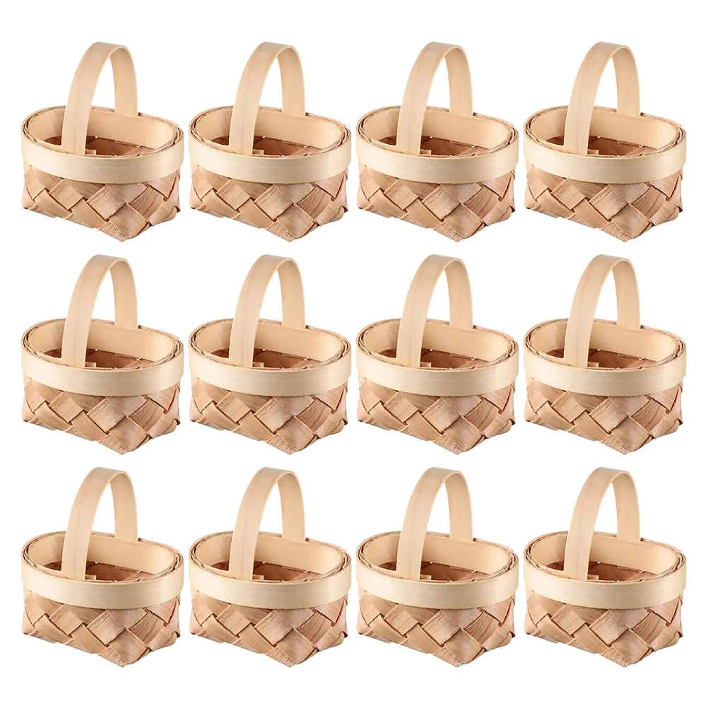 

12 Pcs Decorations Mini Basket Ornaments for Crafts Wicker Storage Baskets Wooden Wedding Tiny