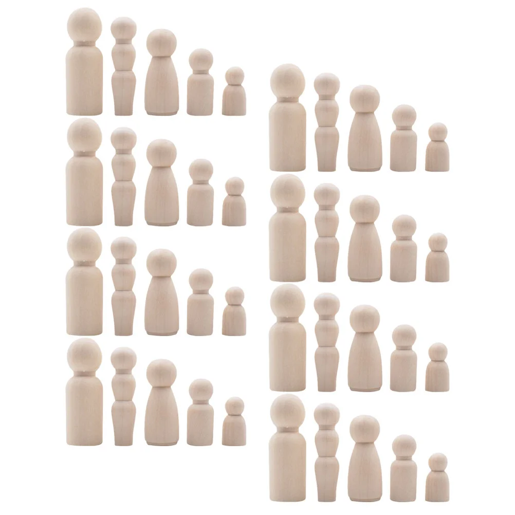 40 Pcs Snowman Wooden Bead Hanging String People Figures Peg Farmhouse Beads Figurines Bulk Dolls Unfinished