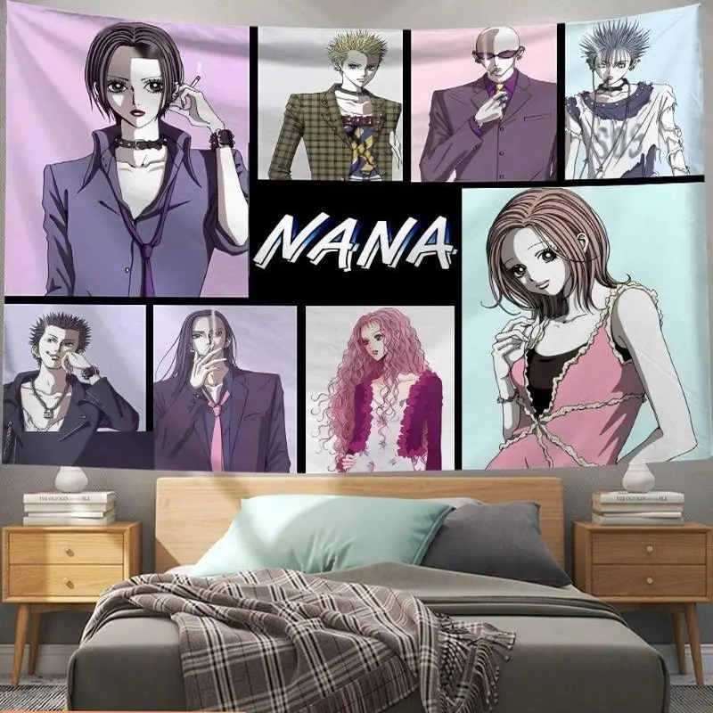 VIKAMA Tapiz clásico con personajes de NANA, tapiz para sala de estar, dormitorio, sala de deportes electrónicos, decoración retro de anime japonés para el hogar