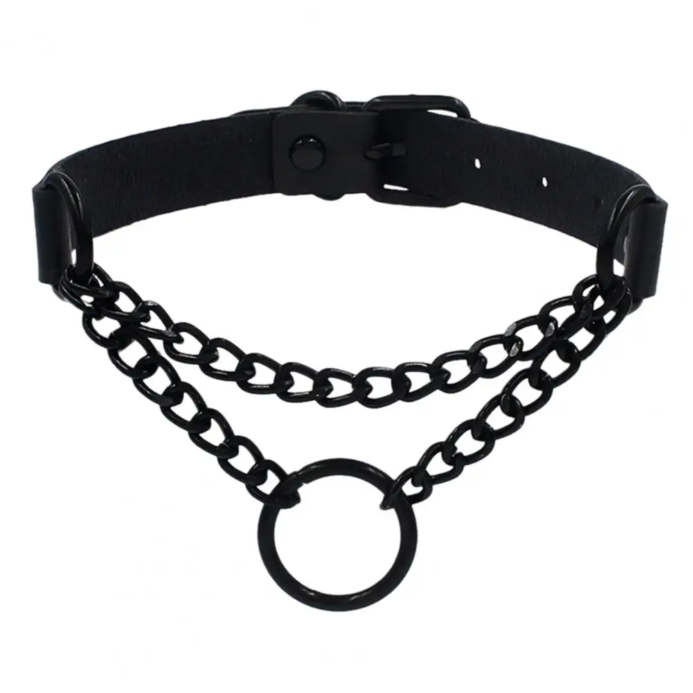High-quality Choker Faux Leather Choker Necklace with Adjustable Metal O-ring Punk Emo Chain Collar Jewelry for Women Men