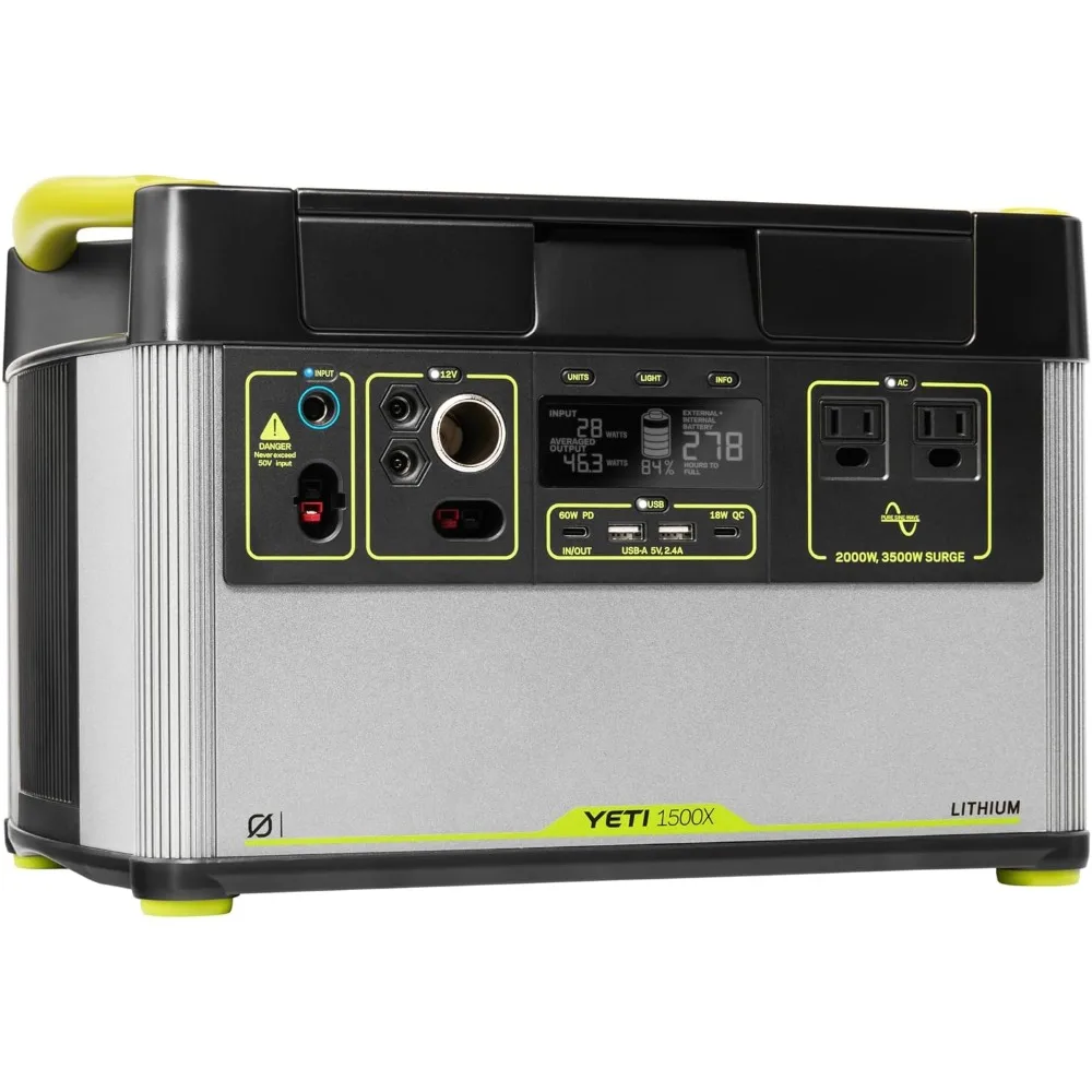 Portable power station - Yeti 1500X, 1516 watt hour battery capacity, USB port, and AC inverter - rechargeable solar generator