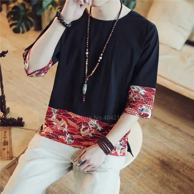 2024 ฤดูร้อนVINTAGEเสื้อผ้าฝ้ายผ้าลินินปลาคาร์พKung Fu Hanfuเสื้อผ้าจีนแบบดั้งเดิมสําหรับชายเสื้อMN3