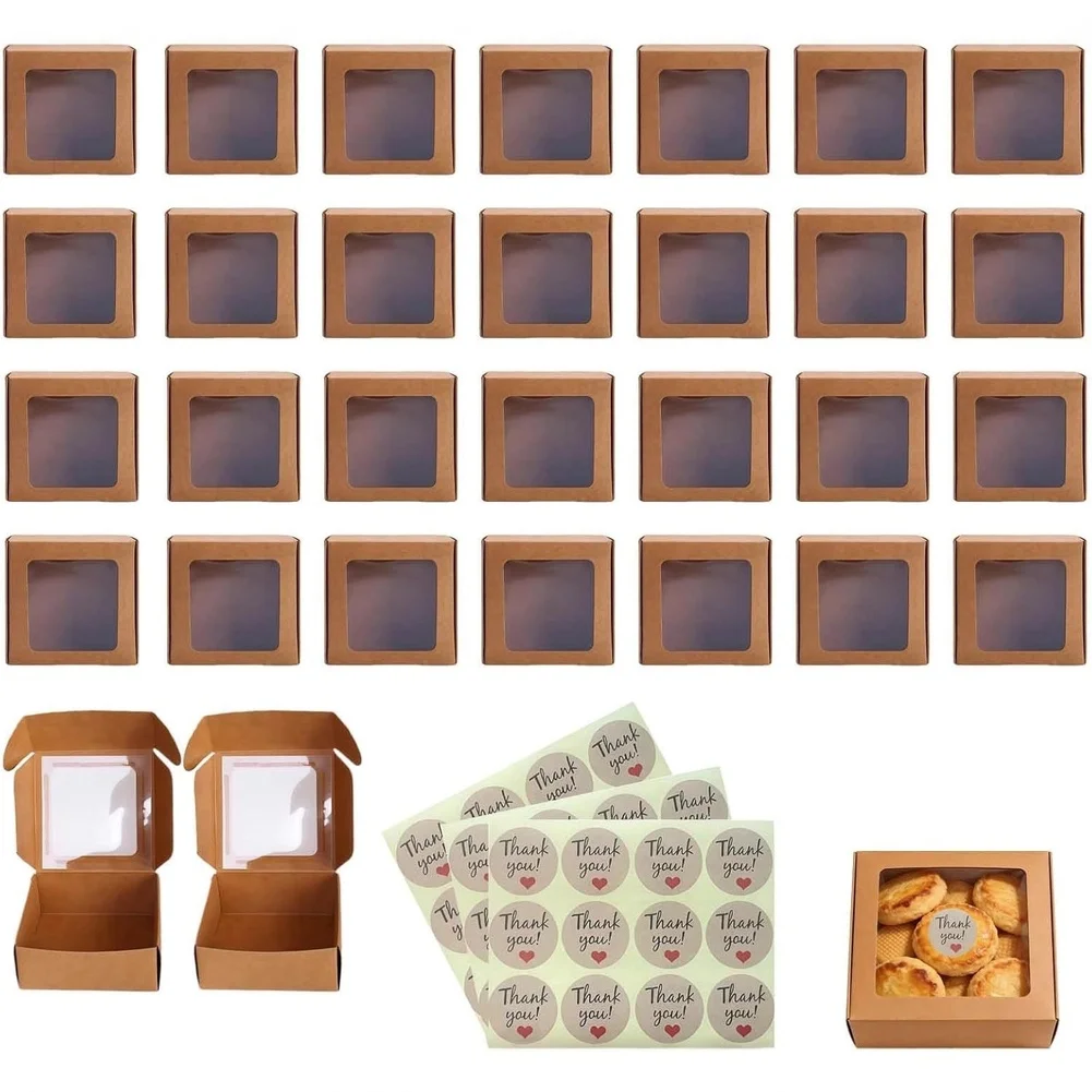 For Parties 9.5*9.5*3.5cm Present Favor Box Small Treat Packaging Box Thank You Sticker Set Compact Treat Box Easy Assembly
