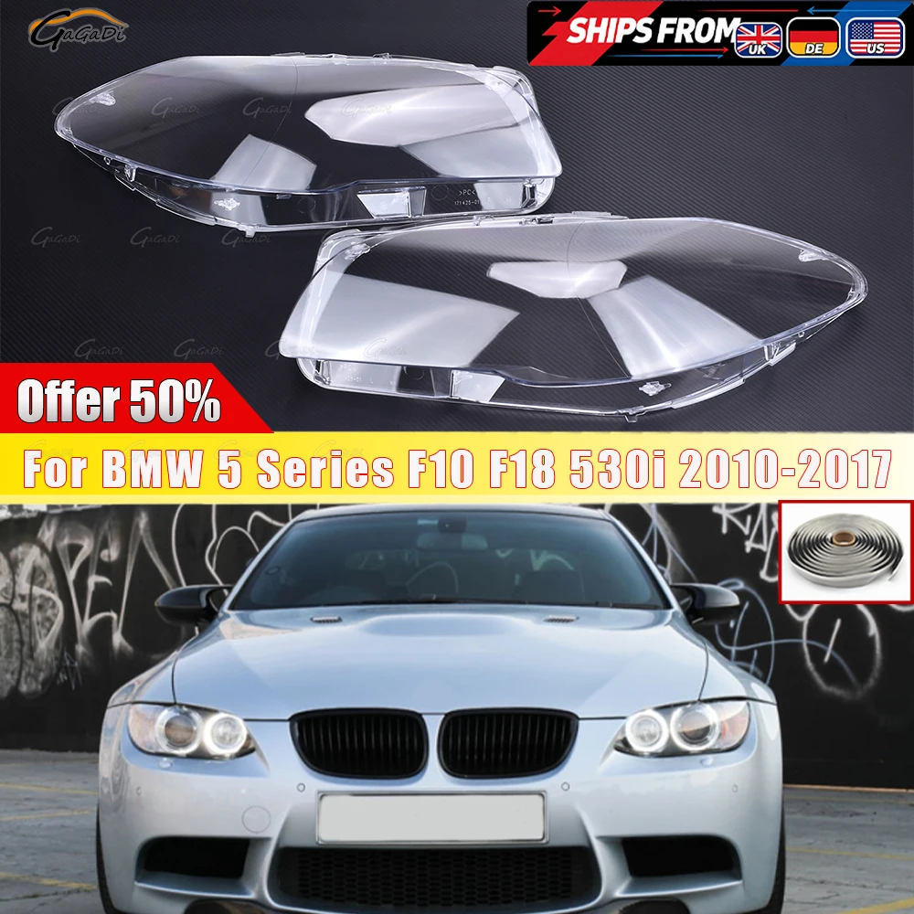 For BMW 5 Series F10 LCI F11 LCI F18 2010-2014 1Pair Headlight Lens Cover Shell With Rubber Strips Auto Exterior Spare Parts