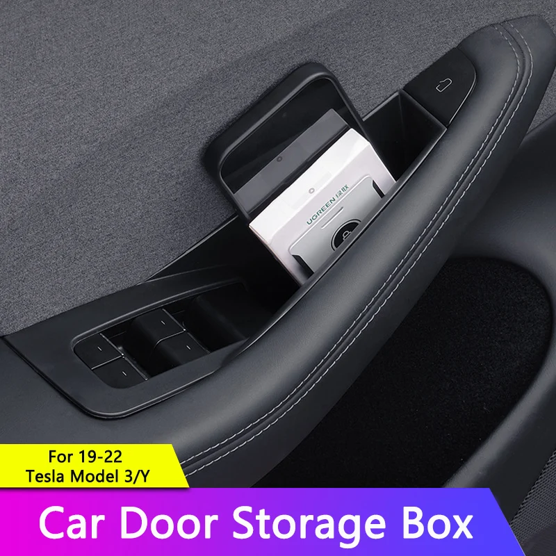 TIAJIAN Car Four-door Inner Handle Storage Box Frongt Rear Door Armrest Tray Organizer For Tesla Model 3/Y Interior Accessories