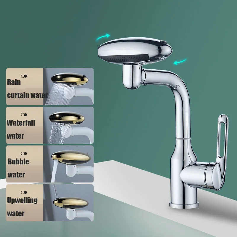 Torneira multifuncional para cascata, 4 modo de saída de água, torneira de pulverização, Rotação 360 °, água quente e fria, mist 