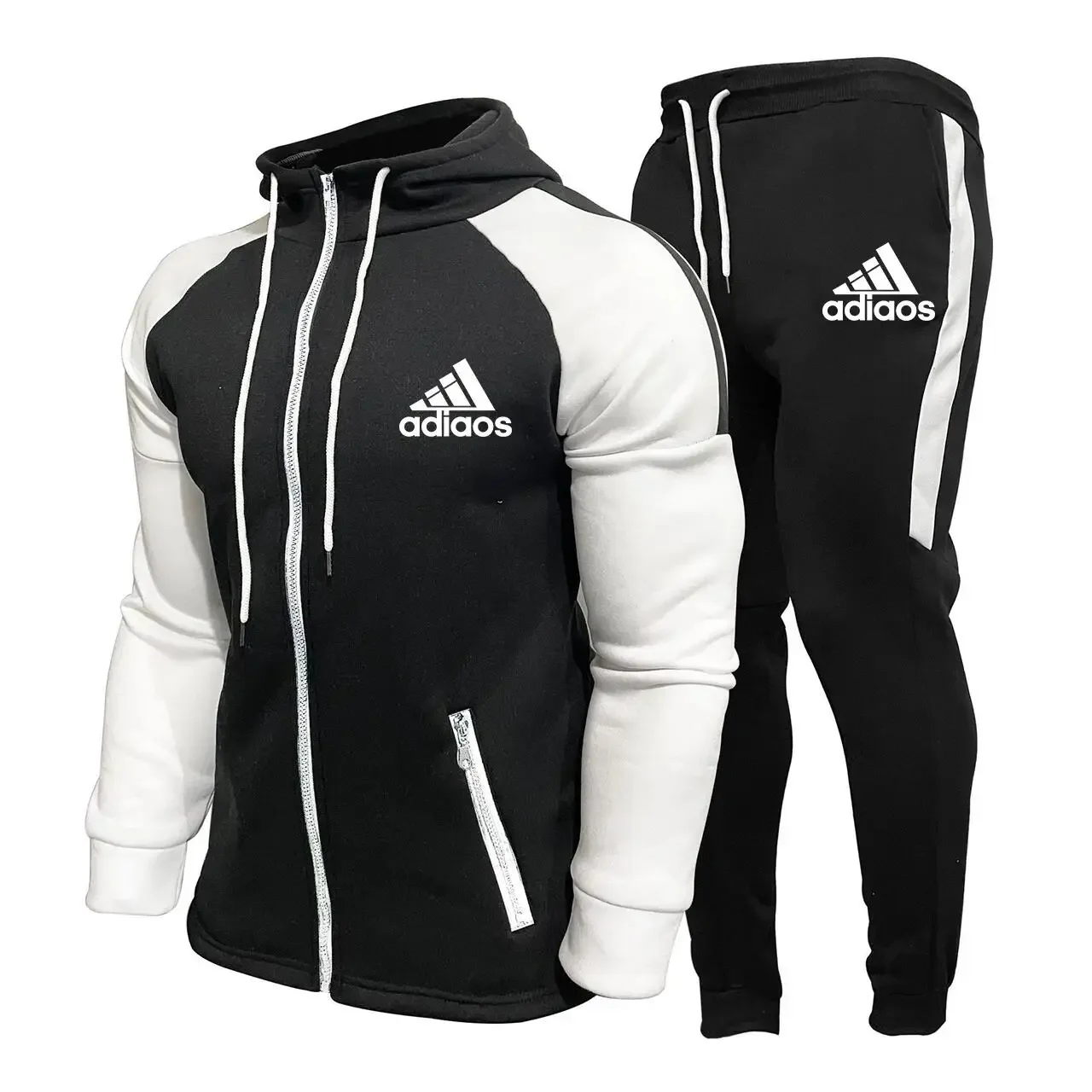 2024 New Men's Zipper Stand Collar Workout Sets Sweatshirt Sportswear Running Fitness Clothing