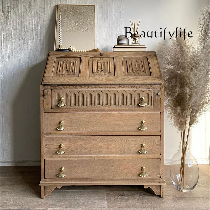 

French retro high chest cabinet integrated dresser bedside storage cabinet solid wood multi-functional locker