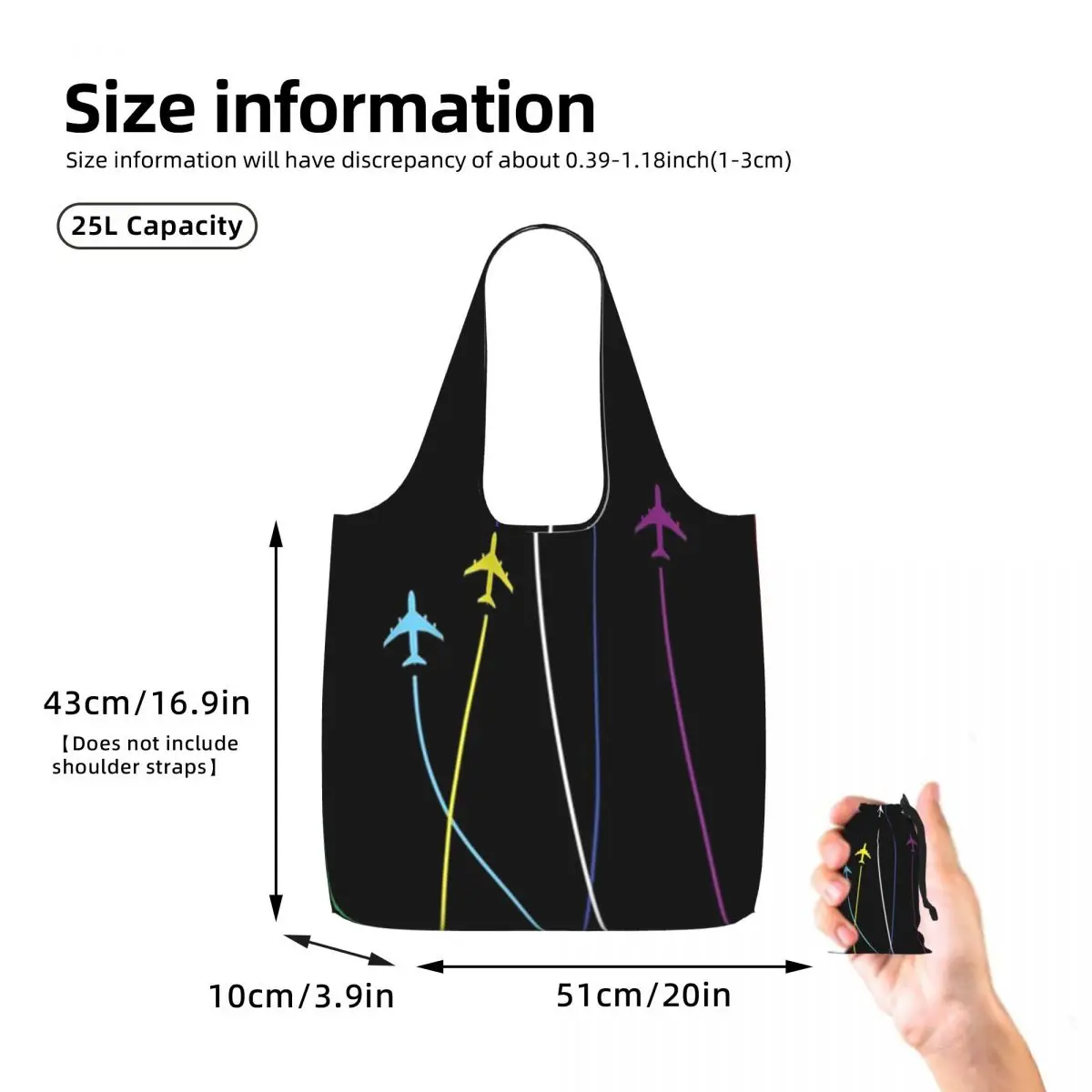 Rainbow Airplanes Flying On Eachother Shopping Tote Bag Canvas Large Capacity Shoulder Bags Shopper Grocery Handbag for Women