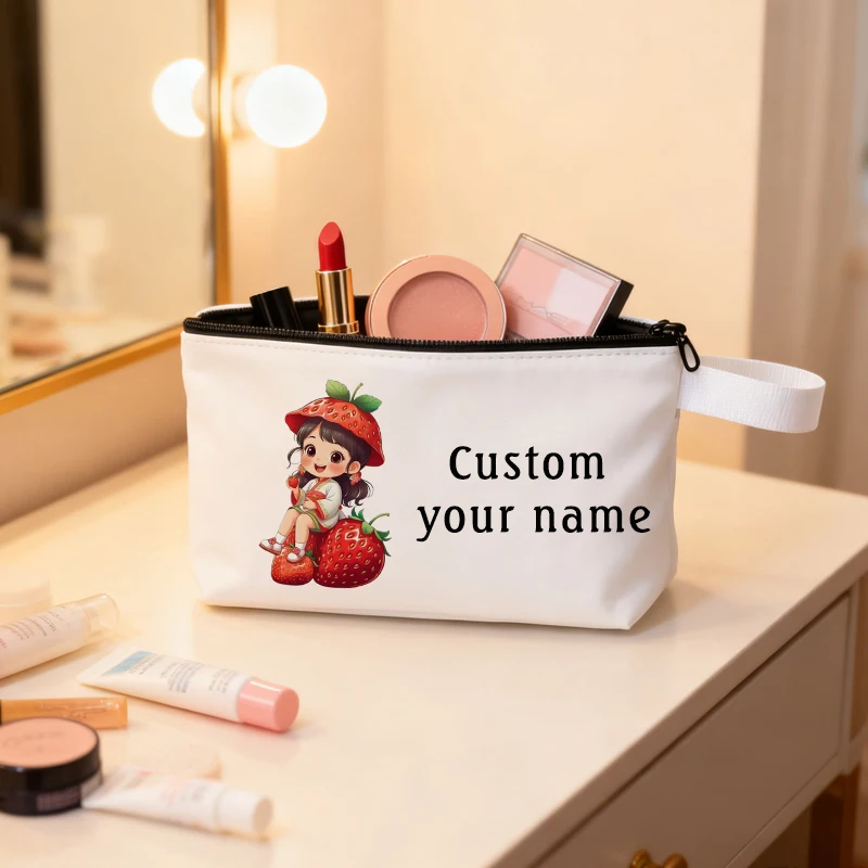 

Custom Name Makeup Bag Storage Organizer Cute Sweet Ggirl Pattern Cosmetic Pouch Travel Toiletry Bag Durable Pencil Cases