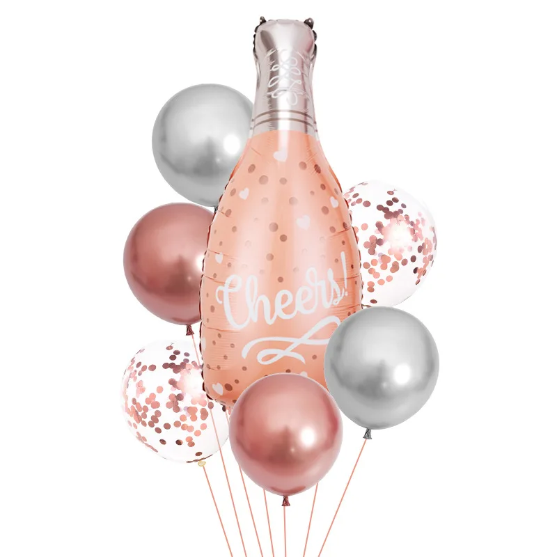 New Champagne Bottle Balloon Set Birthday Party Decoration Layout Beer Glass 7-piece Aluminum Balloon