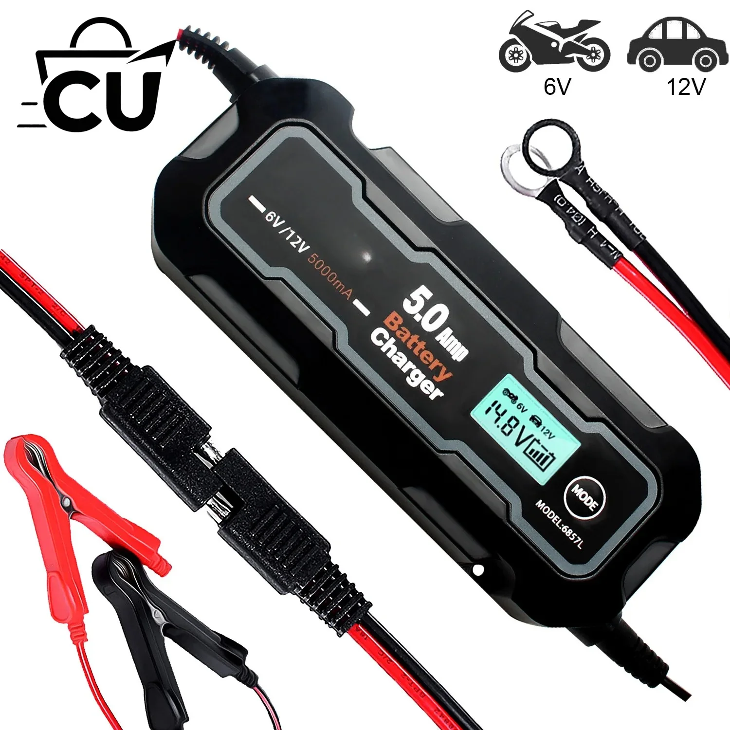 High Power Smart Battery Charger 6V 12V 5A with Pulse Repair for Car Lead Acid AGM Battery Maintainer