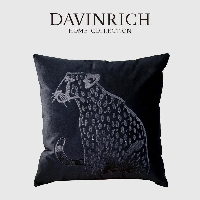 

Наволочка DAVINRICH черная с вышивкой леопарда для ночного отдыха, американская Роскошная плюшевая подушка, диаметром 45x45 см, причудливый домашний декор