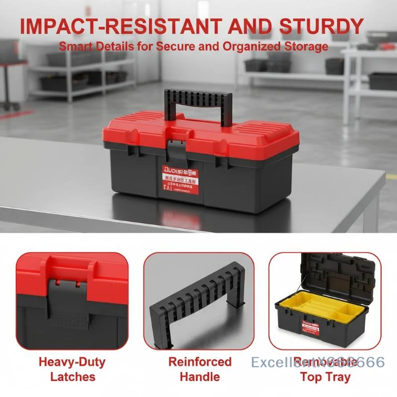Heavy Duty Plastic Tool Storage Box with Handle Portable Multi-functional Organizer Case for Garage Car Hardware Repair