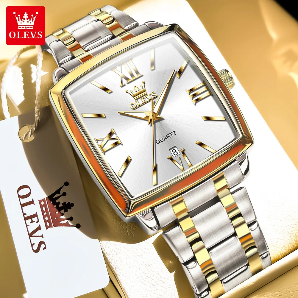

OLEVS брендовые модные квадратные кварцевые часы мужские дата ремешок из нержавеющей стали водостойкие светящиеся роскошные наручные часы для мужского подарка