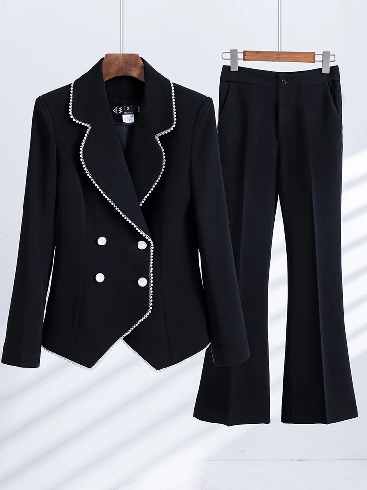 Autunno inverno manica lunga donna pantalone donna formale viola nero Business abbigliamento da lavoro 2 pezzi Set Blazer e pantaloni