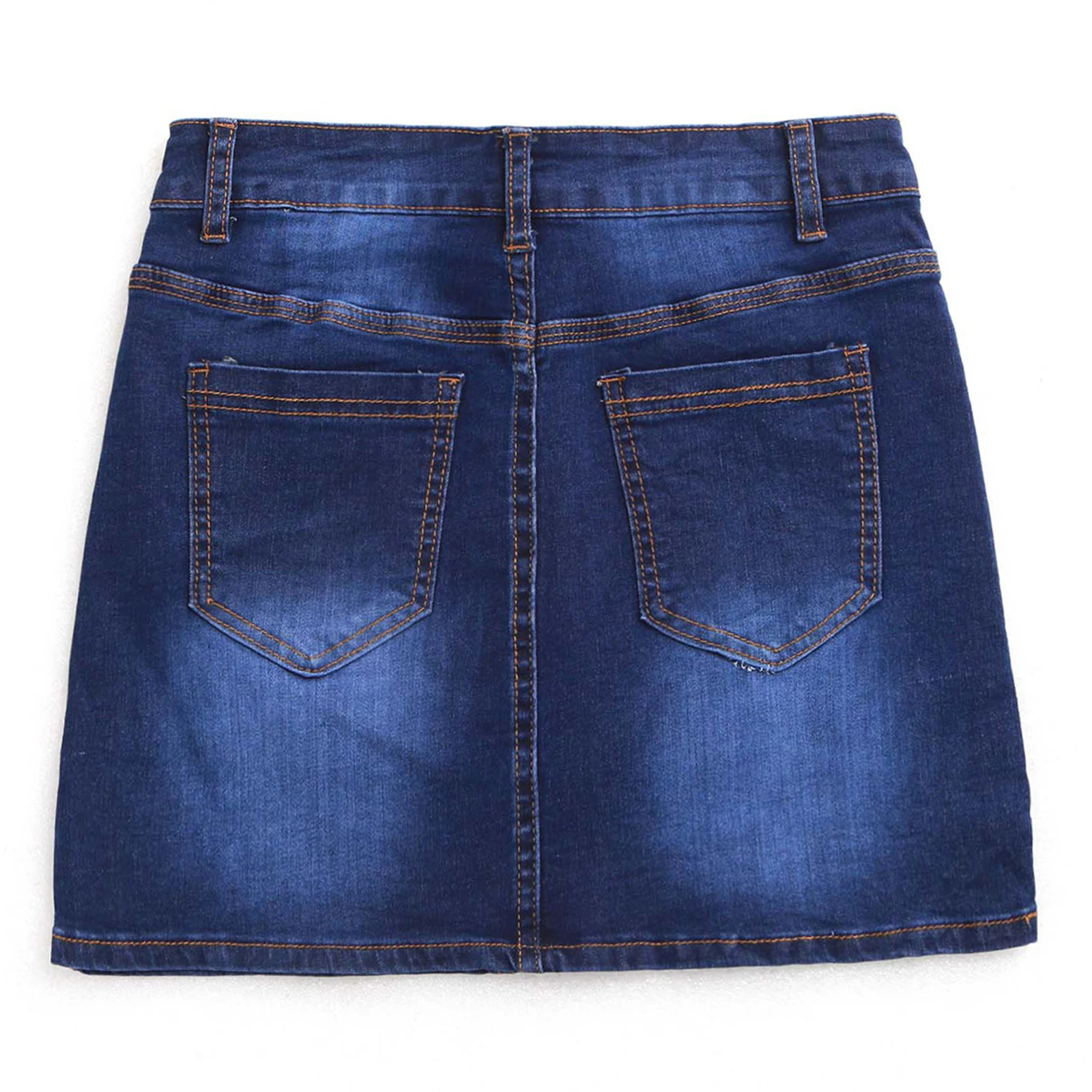 Women Deep Blue Dye Denim Mini Skirt High Waist Pockets Mini Pencil Skirt for Daily Casual Office Shopping Girls Summer Outfits