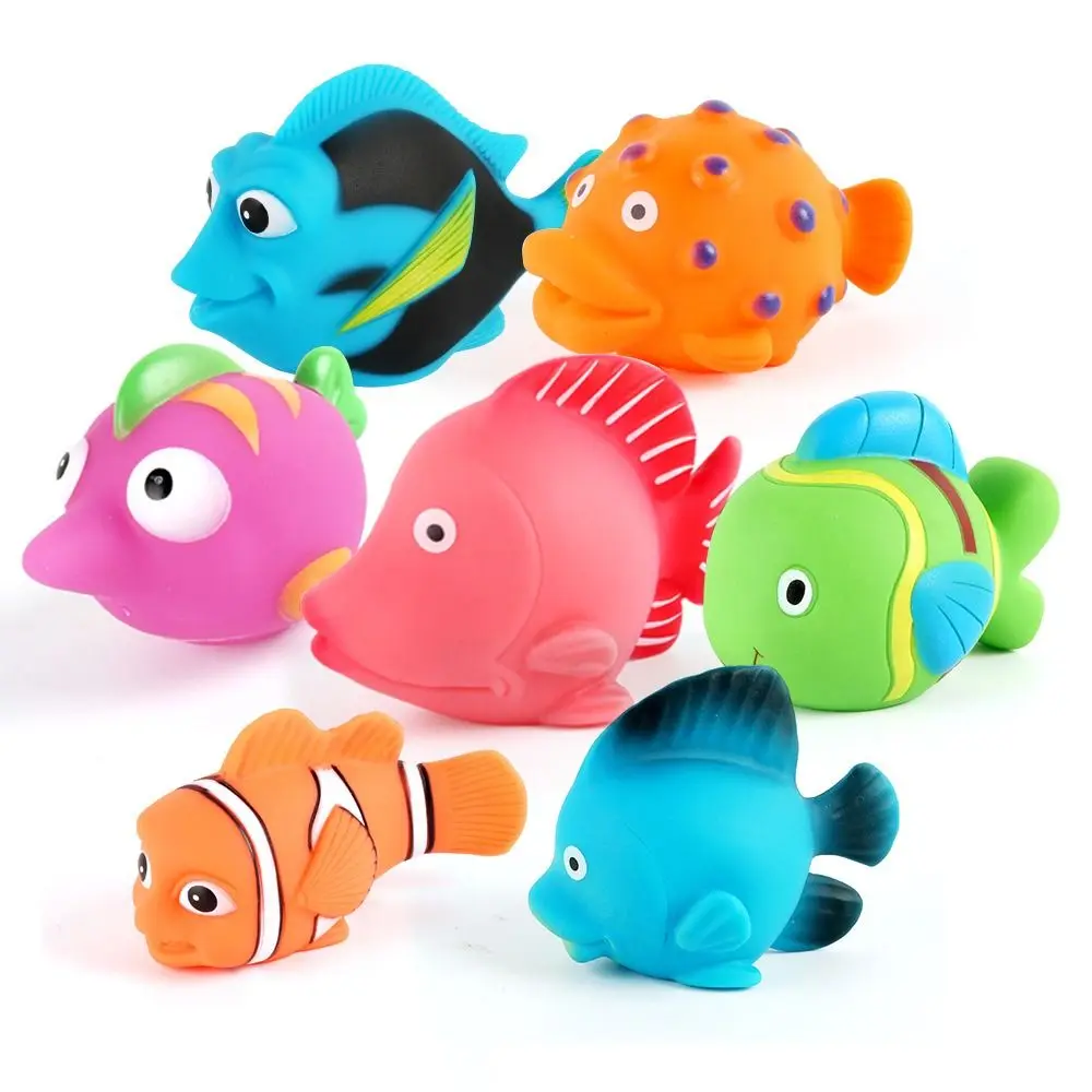 

Cute Animals Fish Swimming Water Toys Colorful Soft Rubber Float Squeeze Sound Squeaky Bathing Toy For Baby Bath Toys